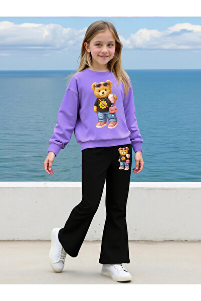 Take Two By Styli Teens Teddy Bear Graphic Sweatshirt and Flare Pants Set