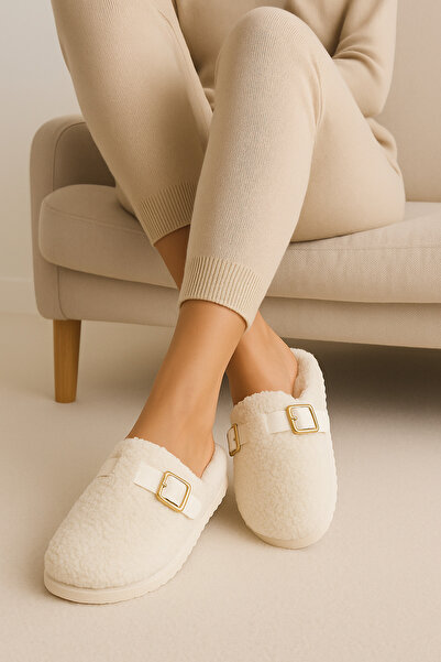 Shoebuo Women's Winter Buckle Non-Slip Sole Stylish Elegant Daily Guest Home and Dowry Slippers