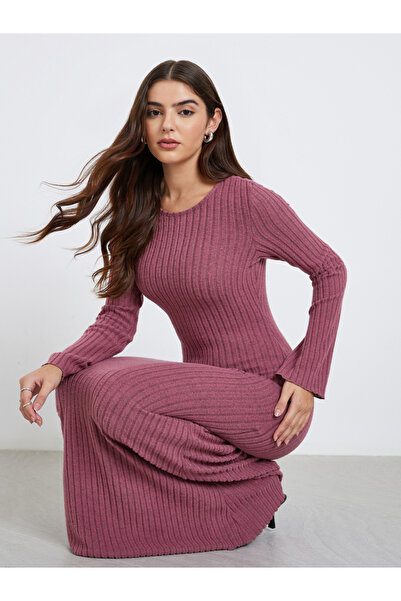 Styli Pink Brushed Knit Sweater Maxi Dress