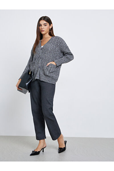 Styli Charcoal Oversized Cable Knit Cardigan