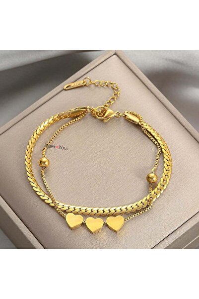 KEVSA Jewelry Brățară din oțel inoxidabil – Trei inimioare – BF880