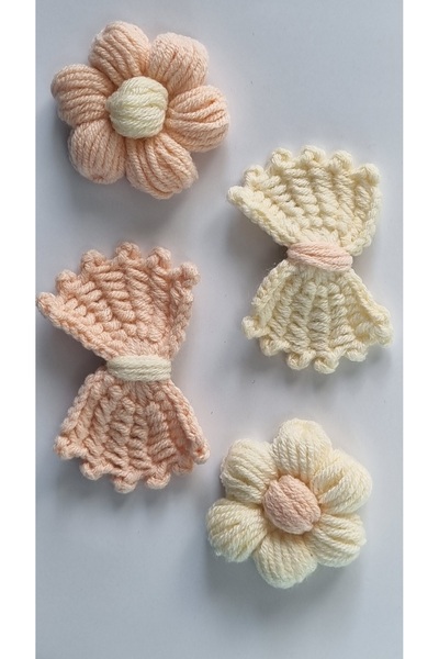ELYTA Hairless Baby Clip 2 Colors 4 Pieces – Newborn Baby Girl Snap Clip Hairpin (Hand Knitted)