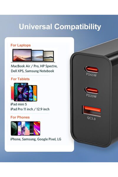 Generic NATNO USB Charger, compatible with laptops, smartphones and tablets, 3 ports