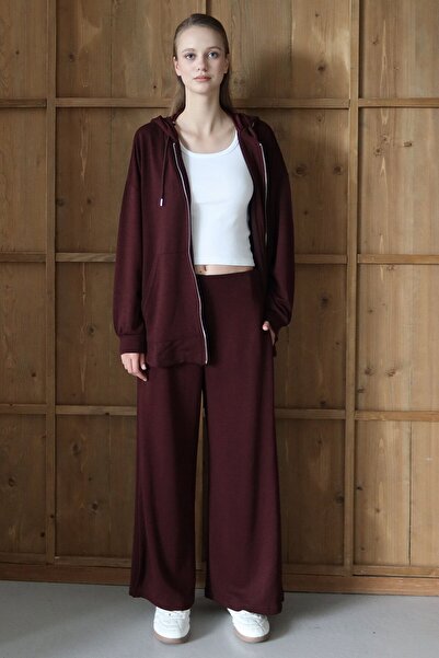 VAGGON Women's Bordo High Waist Double Pocket Palazzo Woven Trousers Vs01426