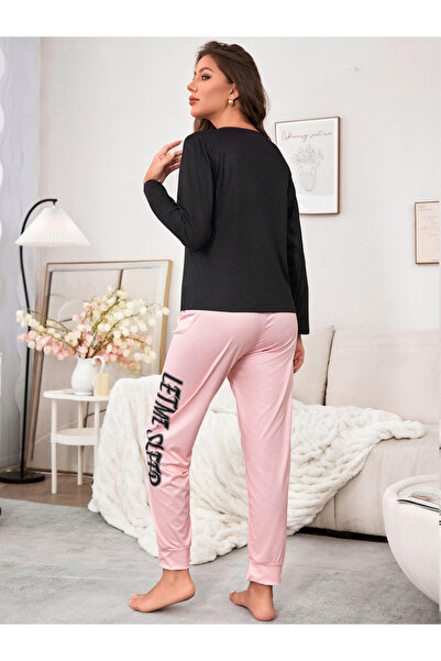 Take Two By Styli Slogan Print Long Sleeve T-Shirt and Pyjama Set