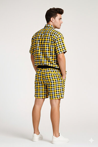 STITCH by MH Men's Gingham Check Shirt and Shorts Co-ord Set