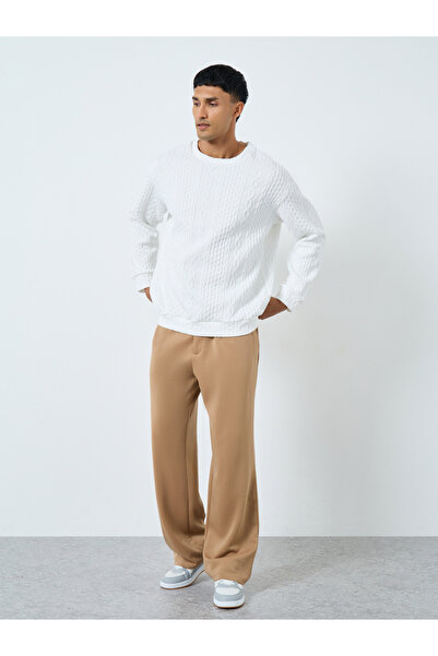 Take Two By Styli Men White Cable Knit Relaxed Fit Sweater
