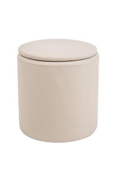 QMOBILI Otoman Nadia crem cu spațiu de depozitare (rotund, piele ecologică)