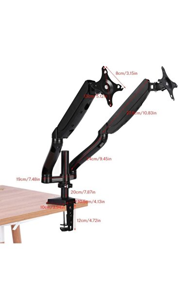 amXea M8 Dual Monitor Desk Mount Black, for 13"-27" monitors, up to 7kg per arm