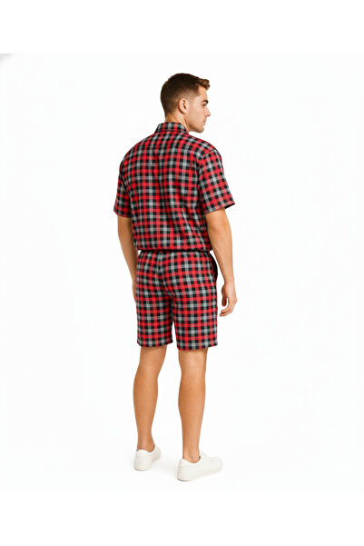 STITCH by MH طقم رجالي من قميص وشورت منقوش بنقشة مربعات
