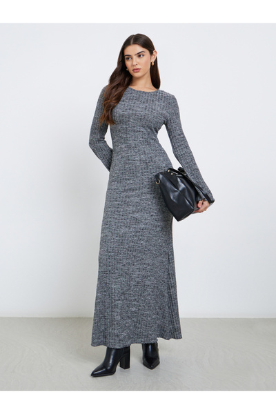 Styli Grey Brushed Knit Sweater Maxi Dress