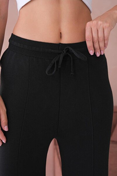 Işşıl 10878-Tie-Up Flexible Palazzo Knitwear Trousers