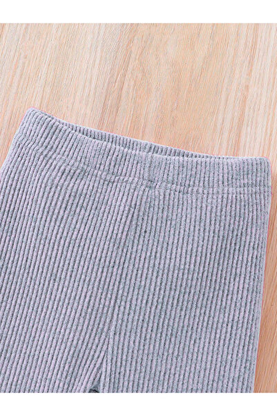 Take Two By Styli Girls Grey Flounce Hem Knit Top and Leggings Set