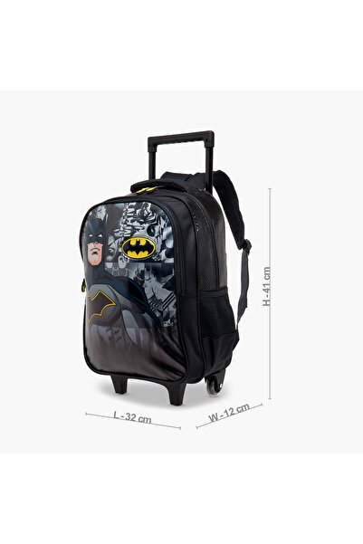 Warner Bros Batman Print Trolley Backpack with Retractable Handle - 16 inches