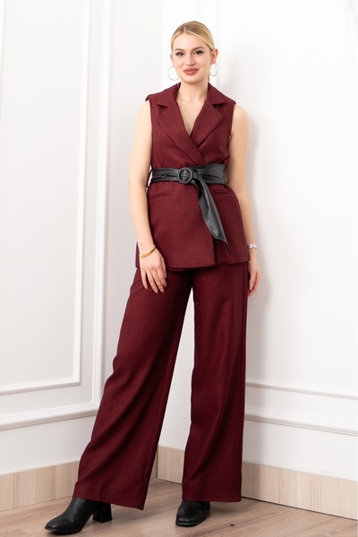 MissVina Δερμάτινο γιλέκο με ζώνη και παντελόνι με τσέπες 1282