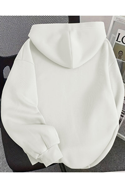 Touz Moda Ribbon Streetwear Printed Unisex Oversized Hooded Sweatshirt Hoodie