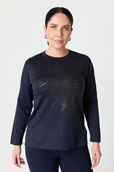 accort Büyük Beden Baskılı Triko Kazak-LACI