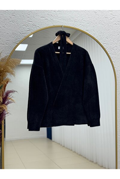 BENAHOLL Golnaz Tied Bearded Double-Breasted Cardigan-Kr5031 Black