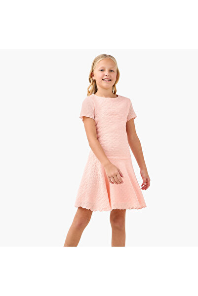 Juniors Textured Dress with Short Sleeves