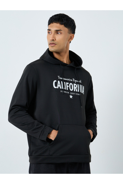 Take Two By Styli Men Black Graphic Print Hoodie with Front Pocket