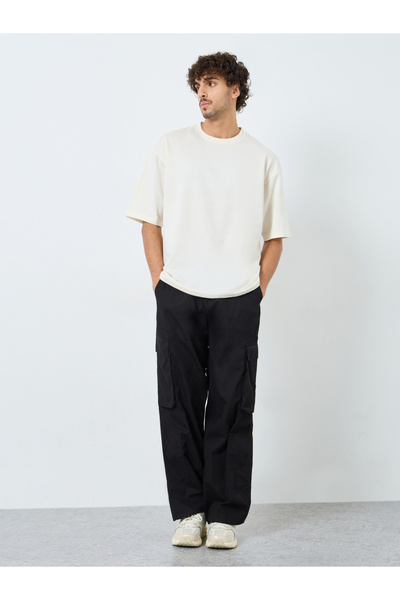 Styli Men Cream Back Printed Terry Oversized T-Shirt