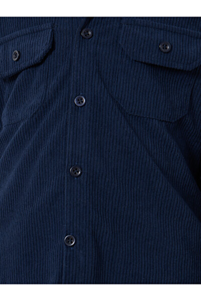 Styli Boys Navy Blue Corduroy Hooded Shacket