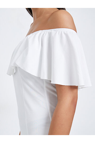 Styli White Off Shoulder Ruffle Maxi Dress