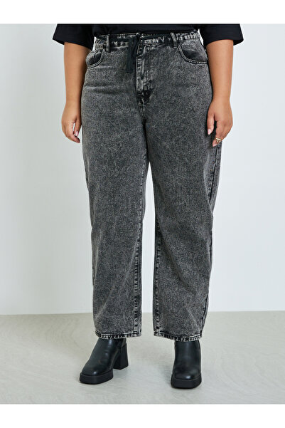 Styli Plus Size Grey Barrel Leg Jeans