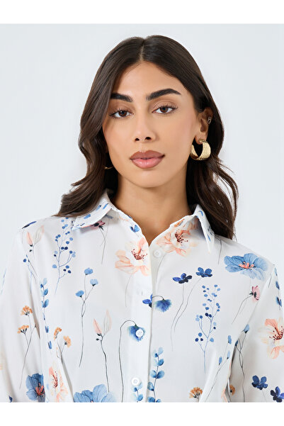 Take Two By Styli White Floral Printed Collared Midi Dress