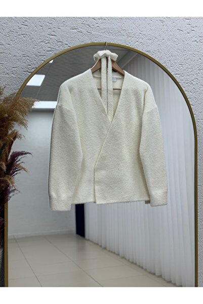 BENAHOLL Golnaz Tied Bearded Double-Breasted Cardigan-Kr5031 White