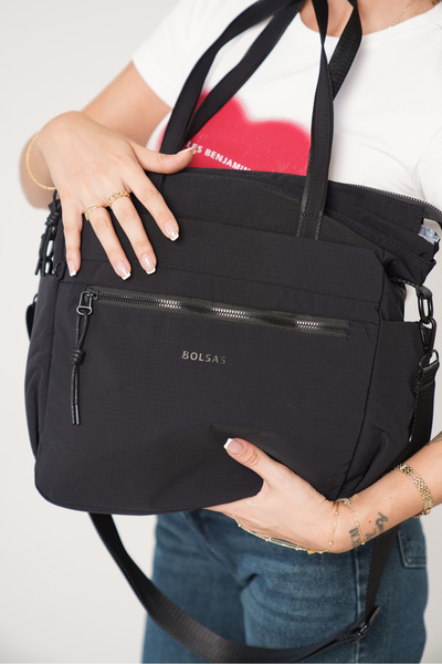 Solo Bag Women's Black Multi-Compartment Waterproof Crinkle Casual Crossbody Hand and Shoulder Bag