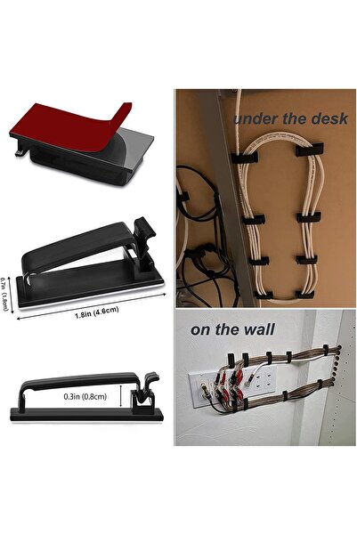 SOULWIT 50-Pack Self-Adhesive Cable Clips for Cable and Wire Management - Black