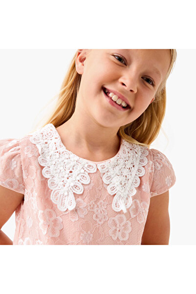 Juniors Lace Detail Asymmetric Dress with Cap Sleeves