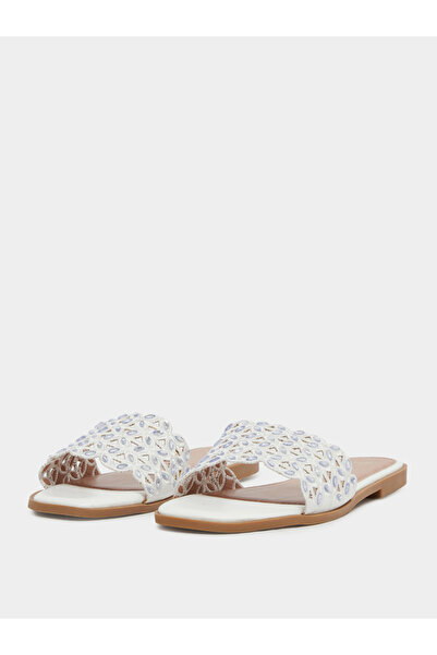 Styli White Embellished Flat Sandals