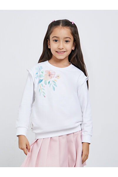 Styli Girls White Floral Print Sweatshirt