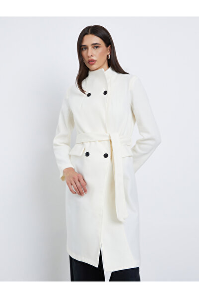 Styli Regular Fit Double Breasted Belted Wool Like Coat