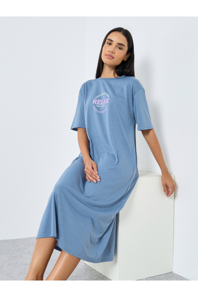 Styli Relax Self Care Dept Slogan Print Sleep T-Shirt Dress