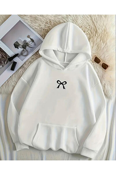 Touz Moda Ribbon Streetwear Printed Unisex Oversized Hooded Sweatshirt Hoodie