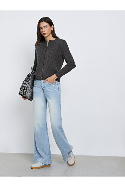 Styli Grey Regular Fit Cable Knit Cardigan