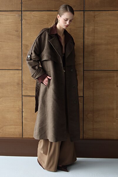 VAGGON Kadın KAHVERENGİ Düğme Kapamalı Kuşaklı Trençkot VS01431