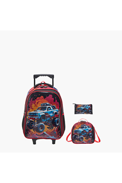 Juniors Vehicles 3-Piece School Trolley Bag Set for Boys 5-8 Years with Lunch Bag and Pencil Pouch