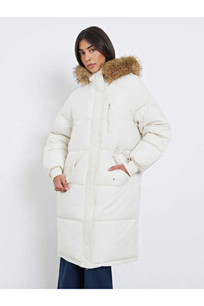 Styli Off White Oversized Padded Parka Coat