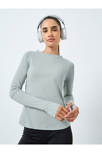 Styli Melange Reflective Elbow Circle Stripe Top