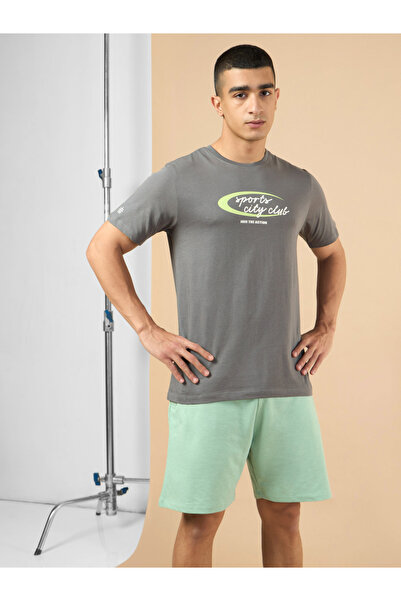 Cult By Styli Men Grey Sports City Club Graphic Print Short Sleeve T-Shirt