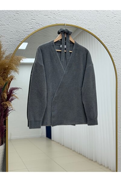 BENAHOLL Golnaz Tied Bearded Double-Breasted Cardigan-Kr5031 Anthracite