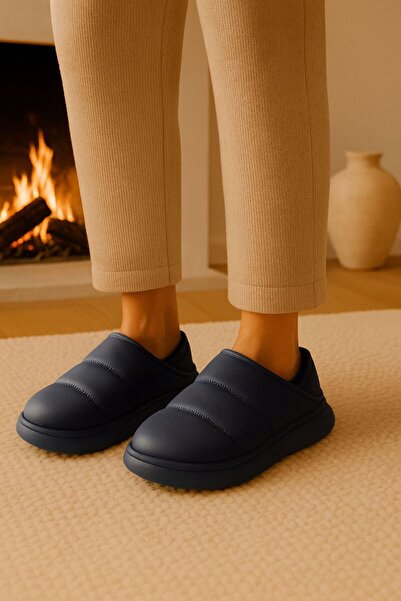 Arma House Peluş İçi Yünlü Kışlık Panduf Lacivert Kadın Ev Terliği