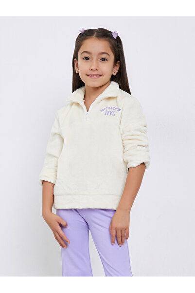 Styli طقم سويت شيرت من الفرو الصناعي وبنطال واسع الأرجل واسع للبنات