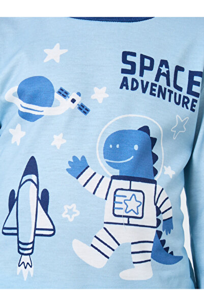 Styli Blue Space Printed Long Sleeve T-Shirt and Pyjama Set