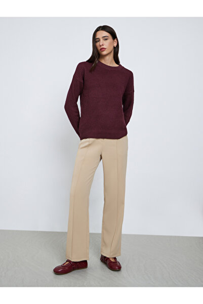 Styli Burgundy Textured Knit Sweater