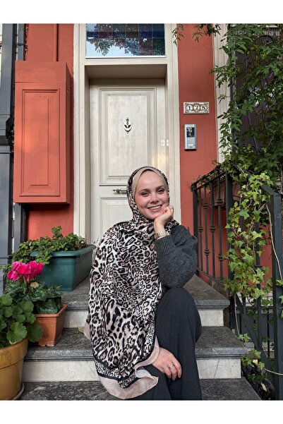 CUOCA LOUNGE Animal Print Leopar Desenli Bej Bambu Kraş Şal